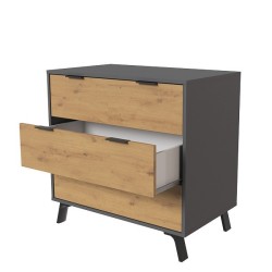 Cómoda con 3 Cajones, para Dormitorio, Acabado en Color Gris/roble, Medidas: 80 cm (Ancho) x 78,2 cm (Alto) x 48 cm (Fondo)