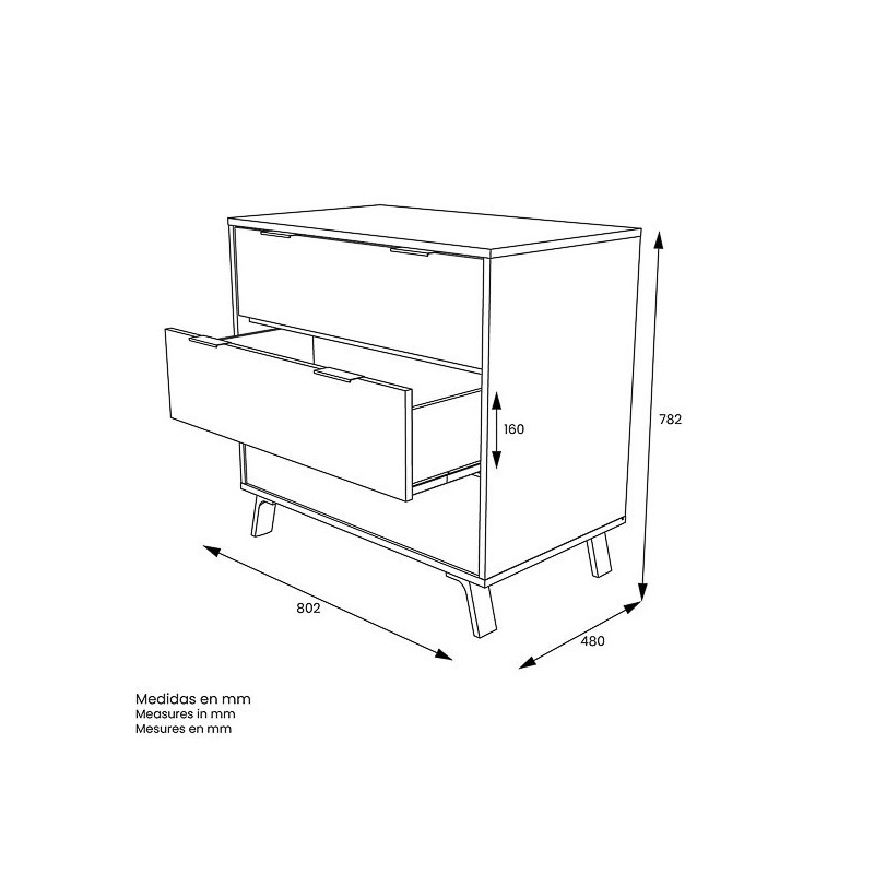 Cómoda con 3 Cajones, para Dormitorio, Acabado en Color Gris/roble, Medidas: 80 cm (Ancho) x 78,2 cm (Alto) x 48 cm (Fondo)