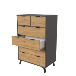 Cómoda con 6 Cajones, para Dormitorio, Acabado en Color Gris/roble, Medidas: 80 cm (Ancho) x 122 cm (Alto) x 48 cm (Fondo)