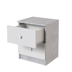 Mesita de Noche Moderna Mesilla de Noche con 2 Cajones Mesita Auxiliar para Dormitorio 49,6x40x35cm Color Cemento y Blanco