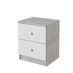 Mesita de Noche Moderna Mesilla de Noche con 2 Cajones Mesita Auxiliar para Dormitorio 49,6x40x35cm Color Cemento y Blanco