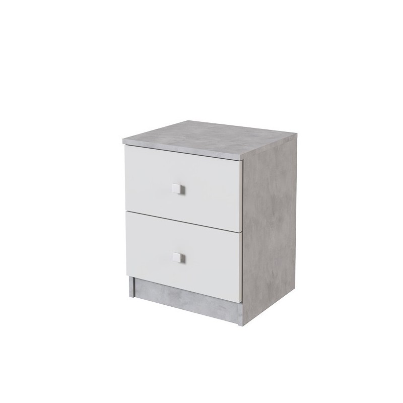 Mesita de Noche Moderna Mesilla de Noche con 2 Cajones Mesita Auxiliar para Dormitorio 49,6x40x35cm Color Cemento y Blanco