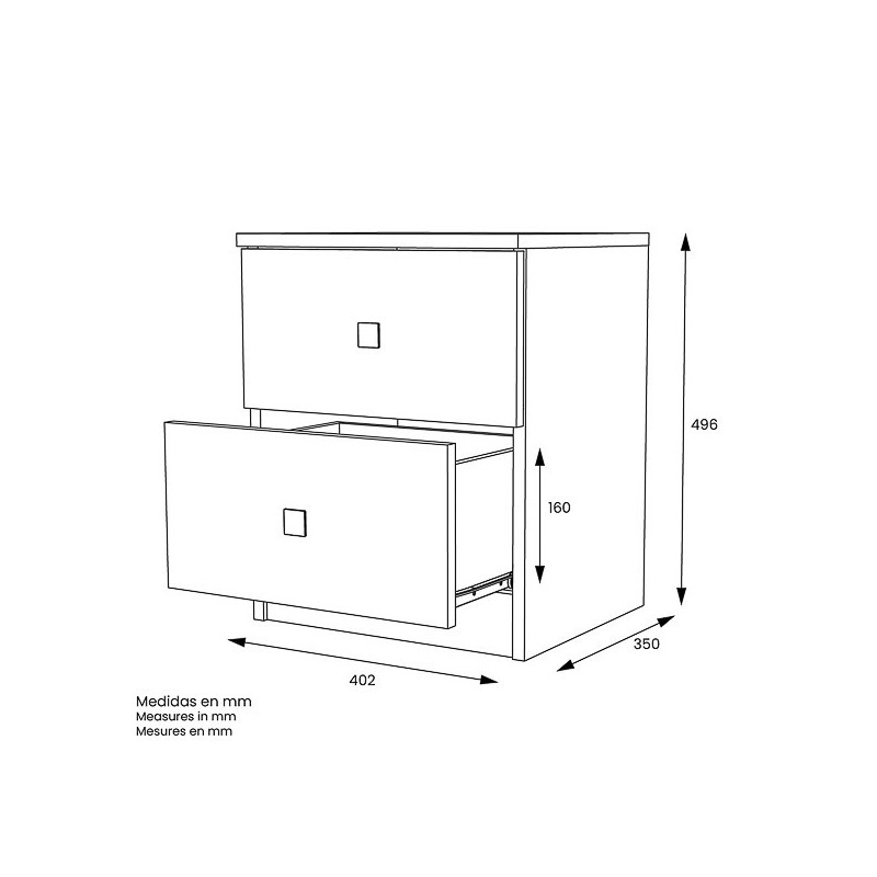 Mesita de Noche Moderna Mesilla de Noche con 2 Cajones Mesita Auxiliar para Dormitorio 49,6x40x35cm Color Cemento y Blanco