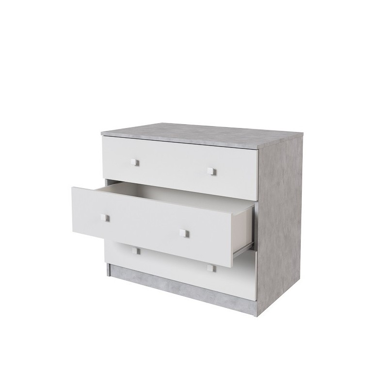 Cómoda con 3 Cajones, para Dormitorio, Acabado en Color Cemento Blanco, Medidas: 80 cm (Ancho) x 70 cm (Alto) x 48 cm (Fondo)