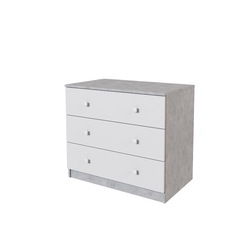 Cómoda con 3 Cajones, para Dormitorio, Acabado en Color Cemento Blanco, Medidas: 80 cm (Ancho) x 70 cm (Alto) x 48 cm (Fondo)