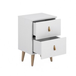 Mesita de Noche 2 cajones, Mesilla de Noche,  Color Blanco, Medidas: 40 cm (Ancho) x 34 cm (Fondo) x 61,6 cm (Alto)