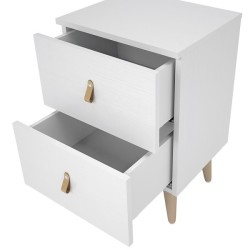 Mesita de Noche 2 cajones, Mesilla de Noche,  Color Blanco, Medidas: 40 cm (Ancho) x 34 cm (Fondo) x 61,6 cm (Alto)