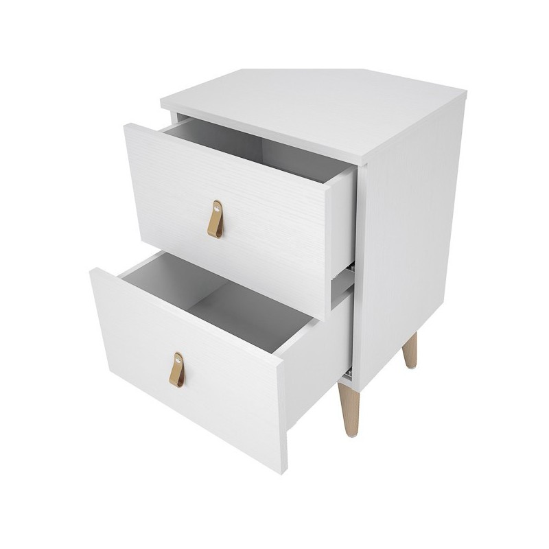 Mesita de Noche 2 cajones, Mesilla de Noche,  Color Blanco, Medidas: 40 cm (Ancho) x 34 cm (Fondo) x 61,6 cm (Alto)