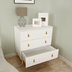 Cómoda con 3 Cajones, para Dormitorio, Acabado en Color Blanco, Medidas: 80 cm (Ancho) x 83,5 cm (Alto) x 48 cm (Fondo)