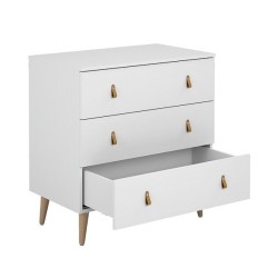 Cómoda con 3 Cajones, para Dormitorio, Acabado en Color Blanco, Medidas: 80 cm (Ancho) x 83,5 cm (Alto) x 48 cm (Fondo)