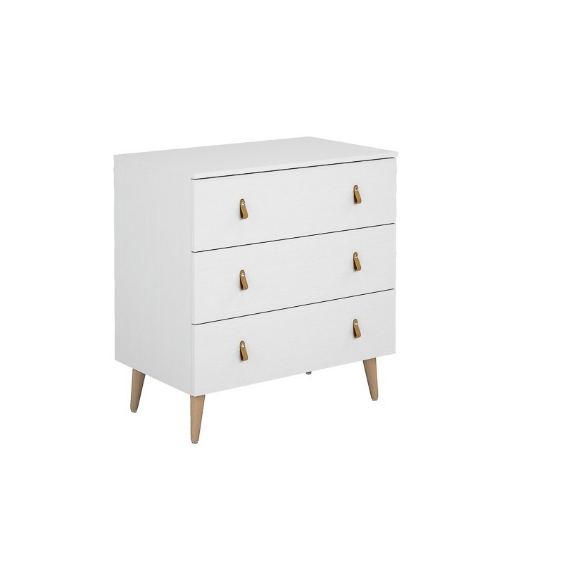 Cómoda con 3 Cajones, para Dormitorio, Acabado en Color Blanco, Medidas: 80 cm (Ancho) x 83,5 cm (Alto) x 48 cm (Fondo)