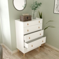 Cómoda con 5 Cajones, para Dormitorio, Acabado en Color Blanco, Medidas: 80 cm (Ancho) x 120 cm (Alto) x 48 cm (Fondo)