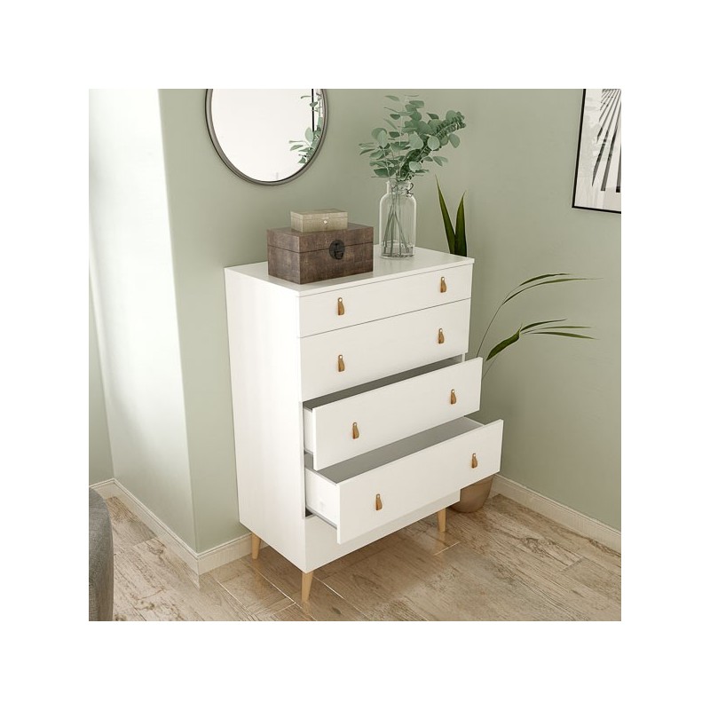 Cómoda con 5 Cajones, para Dormitorio, Acabado en Color Blanco, Medidas: 80 cm (Ancho) x 120 cm (Alto) x 48 cm (Fondo)