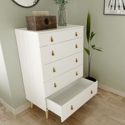 Cómoda con 5 Cajones, para Dormitorio, Acabado en Color Blanco, Medidas: 80 cm (Ancho) x 120 cm (Alto) x 48 cm (Fondo)