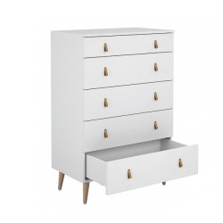 Cómoda con 5 Cajones, para Dormitorio, Acabado en Color Blanco, Medidas: 80 cm (Ancho) x 120 cm (Alto) x 48 cm (Fondo)