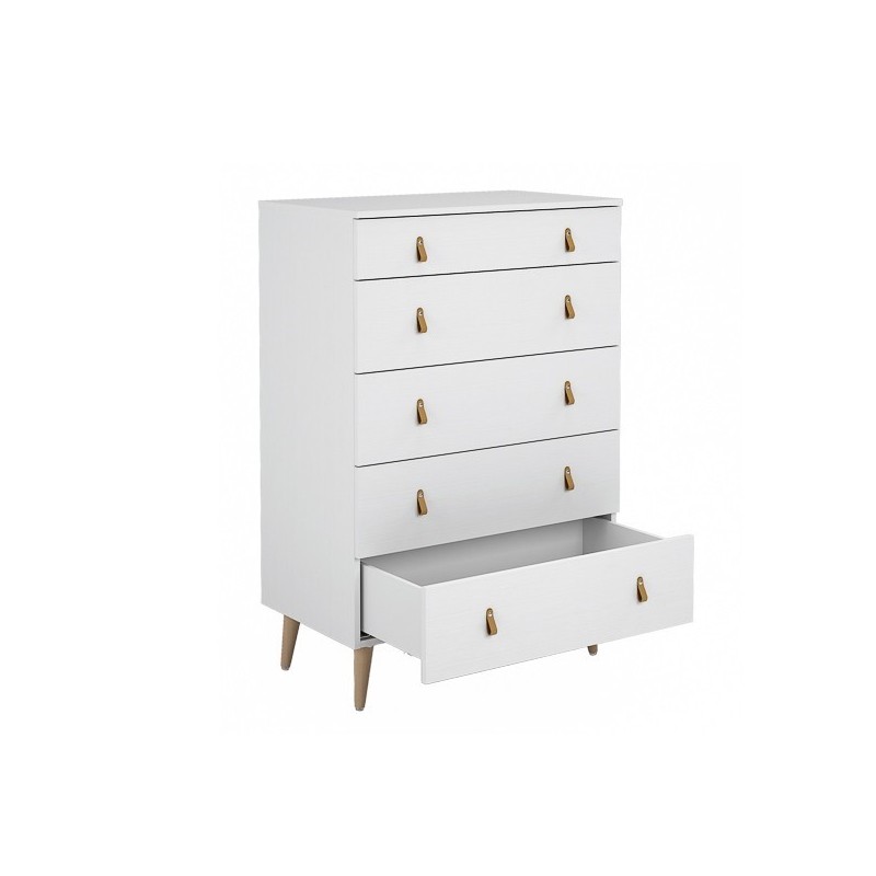 Cómoda con 5 Cajones, para Dormitorio, Acabado en Color Blanco, Medidas: 80 cm (Ancho) x 120 cm (Alto) x 48 cm (Fondo)
