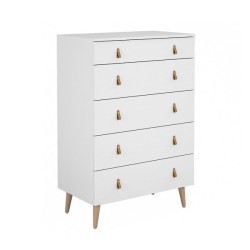 Cómoda con 5 Cajones, para Dormitorio, Acabado en Color Blanco, Medidas: 80 cm (Ancho) x 120 cm (Alto) x 48 cm (Fondo)