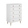 Cómoda con 5 Cajones, para Dormitorio, Acabado en Color Blanco, Medidas: 80 cm (Ancho) x 120 cm (Alto) x 48 cm (Fondo)