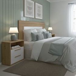 Cabezal para Cama de Matrimonio con patas, Color Blanco y Roble, Medidas: 160 cm (Ancho) x 130 cm (Alto) x 2,5 cm (Fondo)