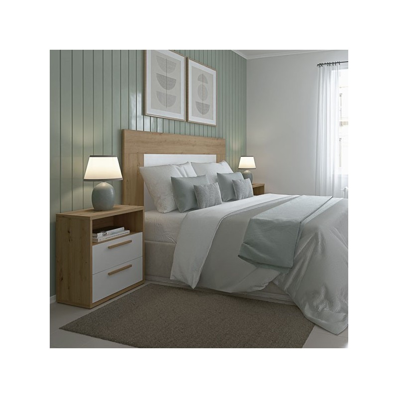 Cabezal para Cama de Matrimonio con patas, Color Blanco y Roble, Medidas: 160 cm (Ancho) x 130 cm (Alto) x 2,5 cm (Fondo)