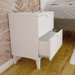 Mesita de Noche 2 cajones, Mesilla de Noche,  Color Blanco, Medidas: 43 cm (Ancho) x 34 cm (Fondo) x 56 cm (Alto)