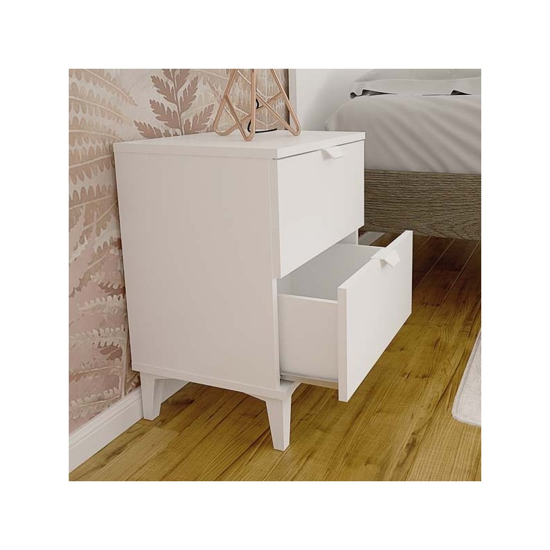 Mesita de Noche 2 cajones, Mesilla de Noche,  Color Blanco, Medidas: 43 cm (Ancho) x 34 cm (Fondo) x 56 cm (Alto)