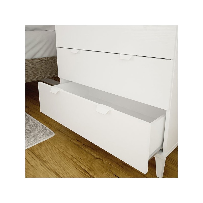 Cómoda con 4 Cajones, para Dormitorio, Acabado en Color Blanco, Medidas: 80 cm (Ancho) x 98 cm (Alto) x 48 cm (Fondo)