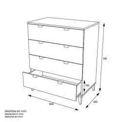 Cómoda con 4 Cajones, para Dormitorio, Acabado en Color Blanco, Medidas: 80 cm (Ancho) x 98 cm (Alto) x 48 cm (Fondo)
