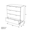 Cómoda con 4 Cajones, para Dormitorio, Acabado en Color Blanco, Medidas: 80 cm (Ancho) x 98 cm (Alto) x 48 cm (Fondo)