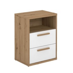 Mesita de Noche 2 cajones y 1 Estante, Mesilla de Noche,Color Blanco y roble, Medidas: 48 cm (Anc) x 33,6 cm (Fon) x 64 cm (Al)