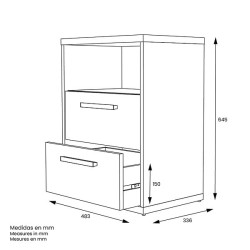 Mesita de Noche 2 cajones y 1 Estante, Mesilla de Noche,Color Blanco y roble, Medidas: 48 cm (Anc) x 33,6 cm (Fon) x 64 cm (Al)