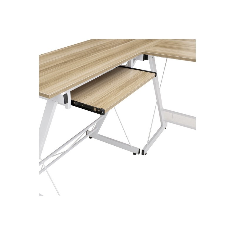 Mesa de Ordenador Esquinera Metálica en MDF Cambria y Blanco, 158x120x73cm - Espacio para Teclado y Torre