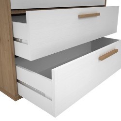 Cómoda con 4 Cajones, para Dormitorio, Acabado en Color Blanco y Roble, Medidas: 88 cm (Ancho) x 86 cm (Alto) x 48 cm (Fondo)