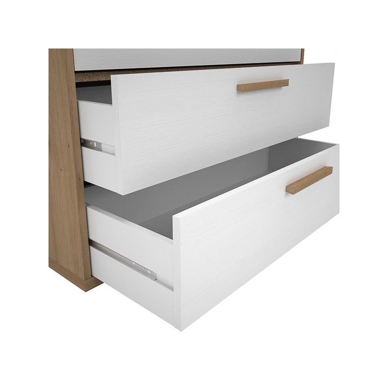 Cómoda con 4 Cajones, para Dormitorio, Acabado en Color Blanco y Roble, Medidas: 88 cm (Ancho) x 86 cm (Alto) x 48 cm (Fondo)