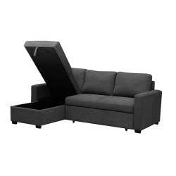 Sofá Cama 3 Plazas Reversible con Chaiselongue y Almacenaje, Tapizado en Tela Gris, 229x93x153 cm
