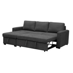 Sofá Cama 3 Plazas Reversible con Chaiselongue y Almacenaje, Tapizado en Tela Gris, 229x93x153 cm