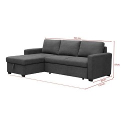Sofá Cama 3 Plazas Reversible con Chaiselongue y Almacenaje, Tapizado en Tela Gris, 229x93x153 cm
