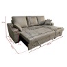 Sofá Cama 3 Plazas Reversible con Chaiselongue y Almacenaje, Tapizado en Tela Cemento, 229x93x153 cm