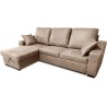 Sofá Cama 3 Plazas Reversible con Chaiselongue y Almacenaje, Tapizado en Tela Piedra, 229x93x153 cm
