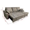 Sofá Cama 3 Plazas Reversible con Chaiselongue y Almacenaje, Tapizado en Tela Piedra, 229x93x153 cm