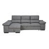 Sofá con Chaiselongue Reversible Color Cemento, Asientos Extensibles y Arcón, 291x160x104 cm, Tapizado en Tela