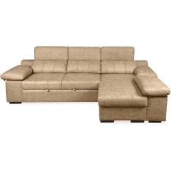 Sofá con Chaiselongue Reversible Color Piedra, Asientos Extensibles y Arcón, 291x160x104 cm, Tapizado en Tela