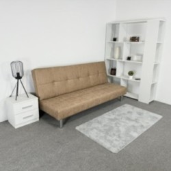 Sofá Cama 3 Plazas de Diseño Moderno, Estructura de Madera, Tapizado Color Piedra, 188x88x88 cm