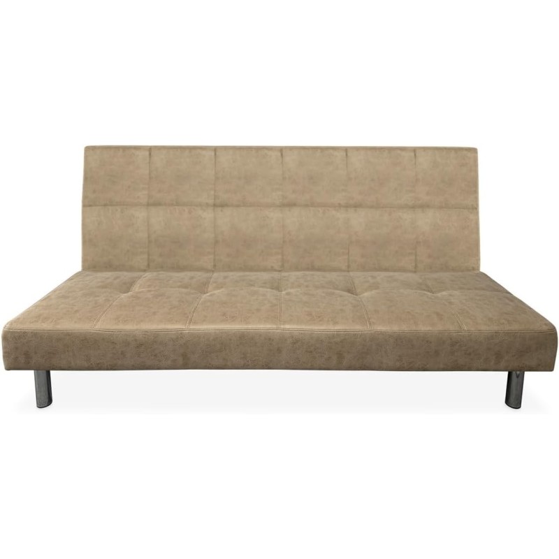 Sofá Cama 3 Plazas de Diseño Moderno, Estructura de Madera, Tapizado Color Piedra, 188x88x88 cm