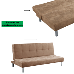 Sofá Cama 3 Plazas de Diseño Moderno, Estructura de Madera, Tapizado Color Piedra, 188x88x88 cm