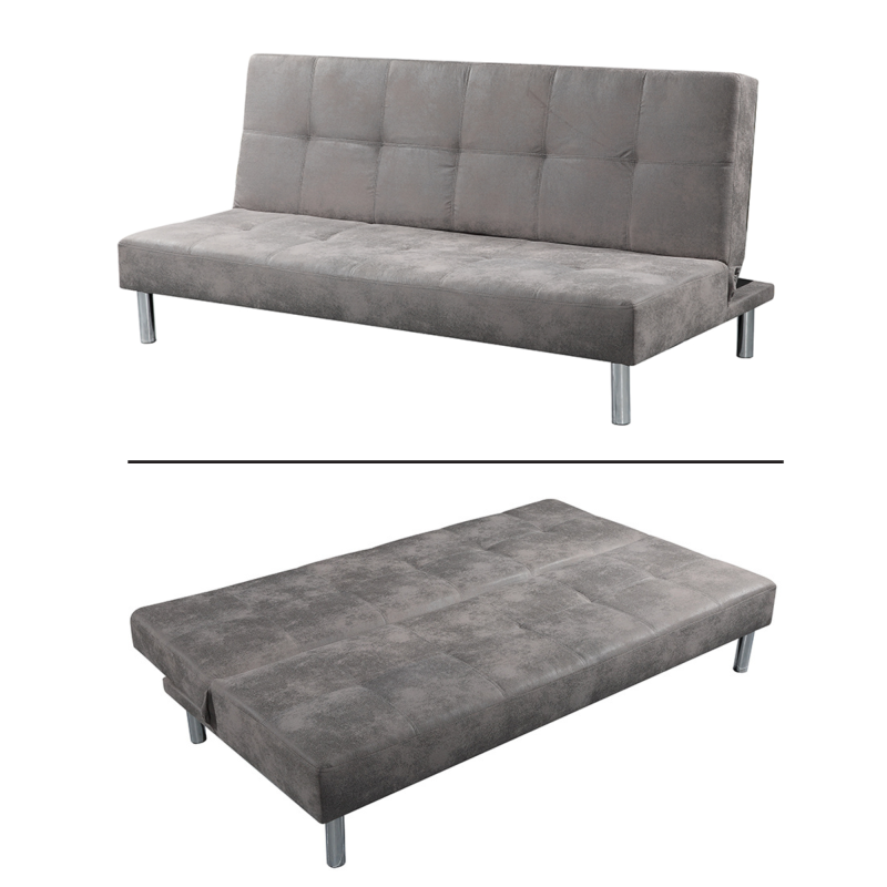 Sofá Cama 3 Plazas de Diseño Moderno, Estructura de Madera, Tapizado Color Cemento, 188x88x88 cm