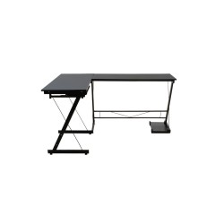 Mesa de Ordenador Esquinera Metálica en MDF Negro, 158x120x73cm - Espacio para Teclado y Torre
