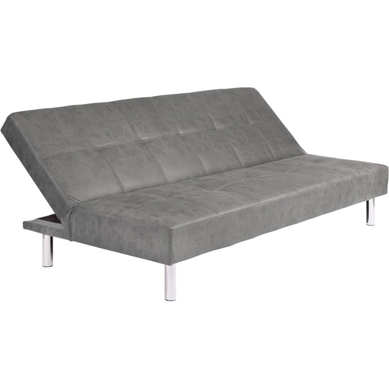 Sofá Cama 3 Plazas de Diseño Moderno, Estructura de Madera, Tapizado Color Cemento, 188x88x88 cm