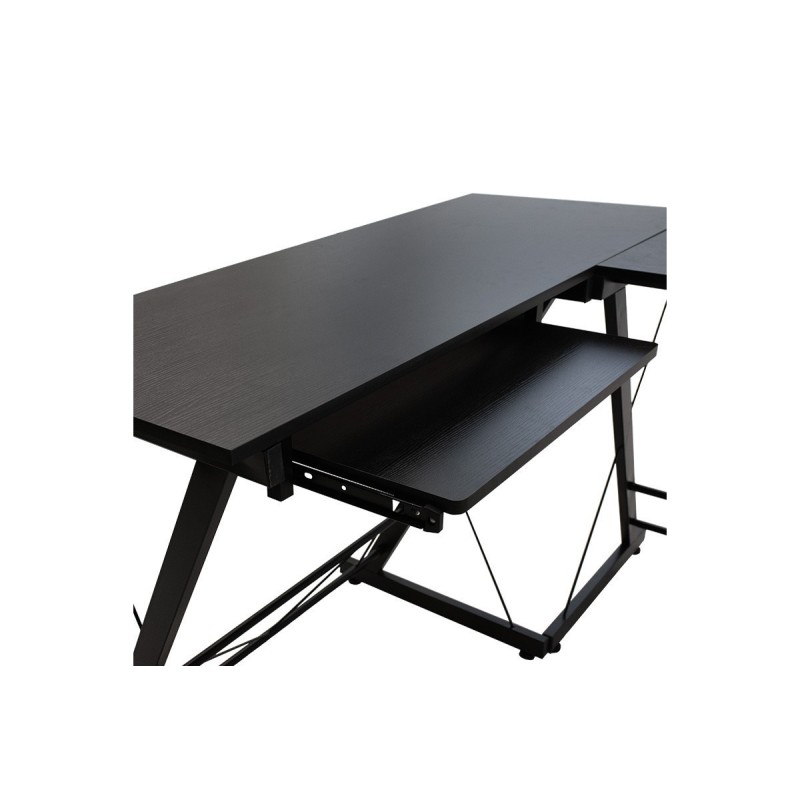 Mesa de Ordenador Esquinera Metálica en MDF Negro, 158x120x73cm - Espacio para Teclado y Torre