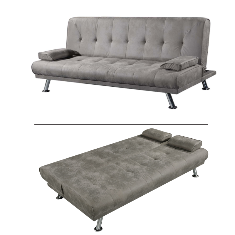 Sofá Cama 3 Plazas de Diseño Moderno con Cojines Decorativos, Estructura de Madera, Color Gris Cemento, 188x88x88 cm
